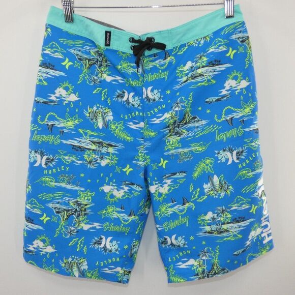 NWT Hurley Neptune Blue Tropical Board Shorts Big Kid Size 20/30 - Picture 1 of 7